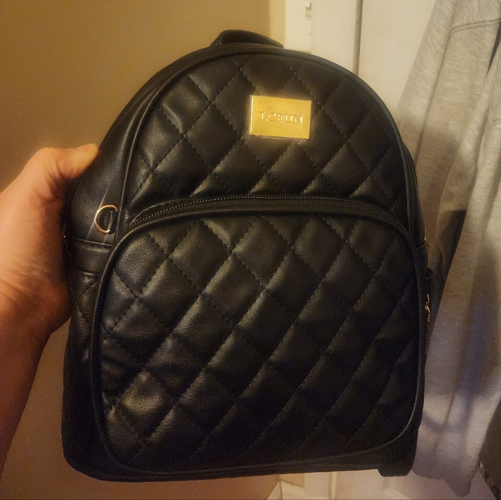 Black leather book bag purse * New pics